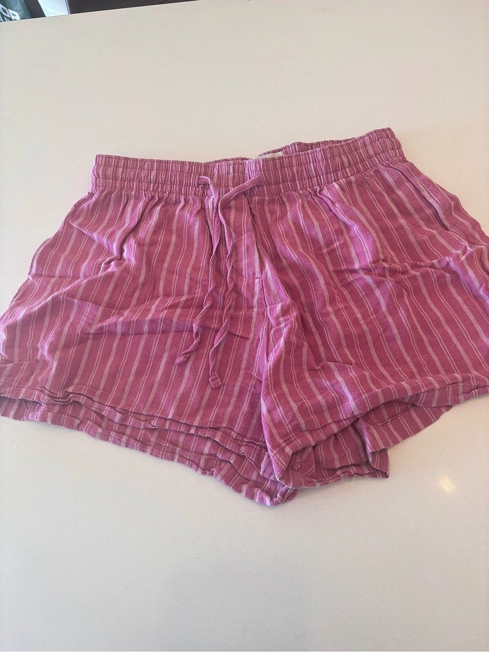 Stradavarius Teen Striped High Waist Shorts Pink & White Size Medium